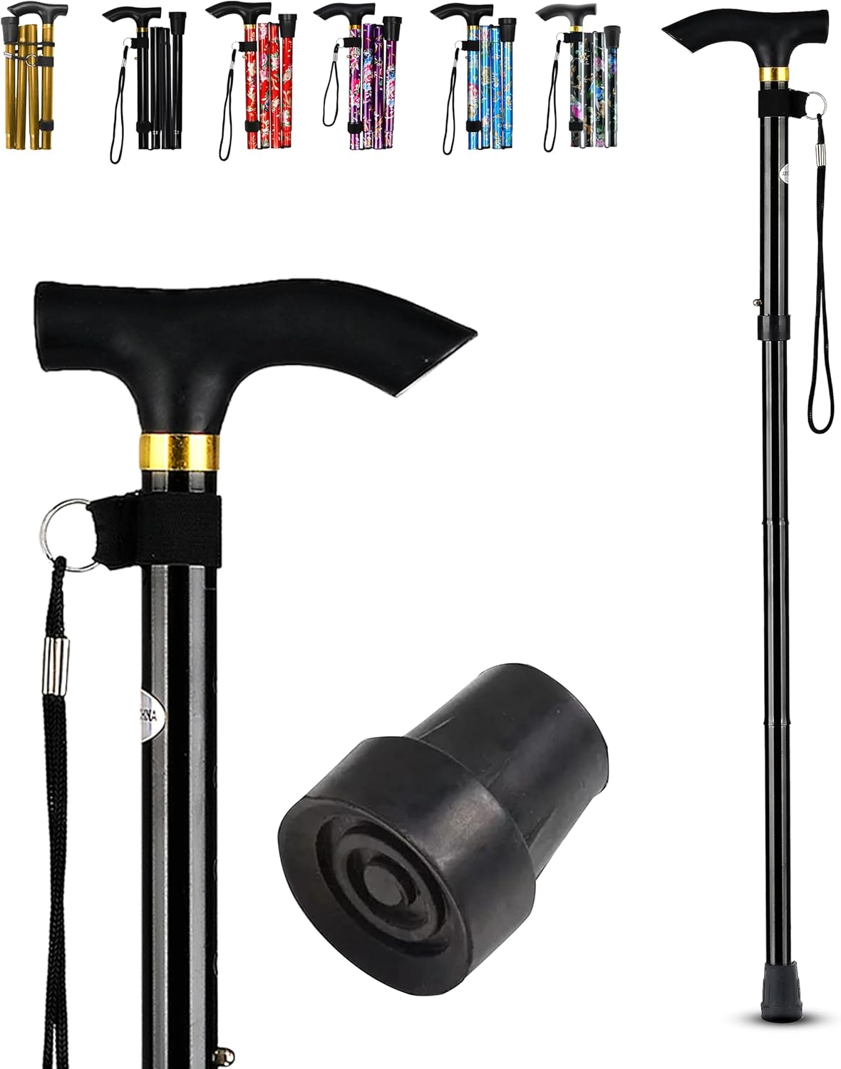 Walking Stick - Foldable & Height Adjustable Walking Sticks for Men – Lightweight Telescopic Walking Stick Rubber Ends, Stylish Multicolor Patterns & Ergonomic Grip Mobility Aids