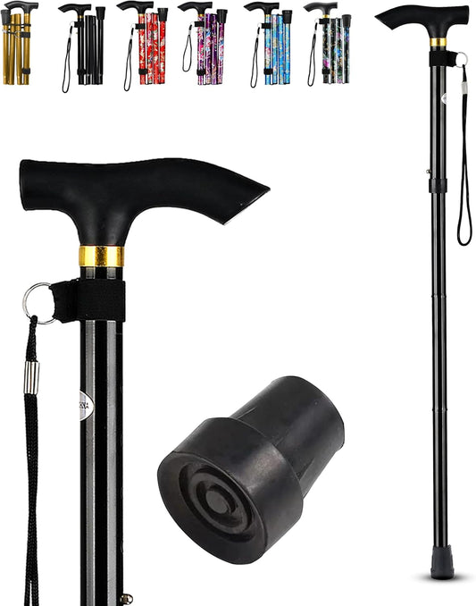 Walking Stick - Foldable & Height Adjustable Walking Sticks for Men – Lightweight Telescopic Walking Stick Rubber Ends, Stylish Multicolor Patterns & Ergonomic Grip Mobility Aids
