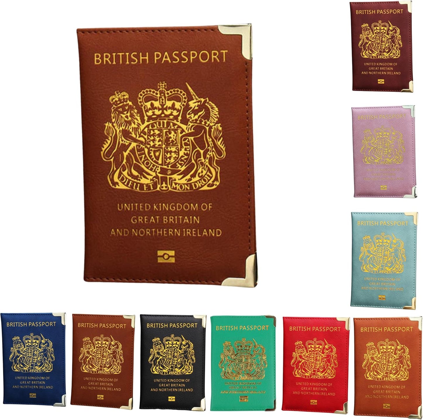 British Passport Holder UK Passport Wallet | UK Passport Cover | Non EU | Premium PU Leather | Gold Protective Corners